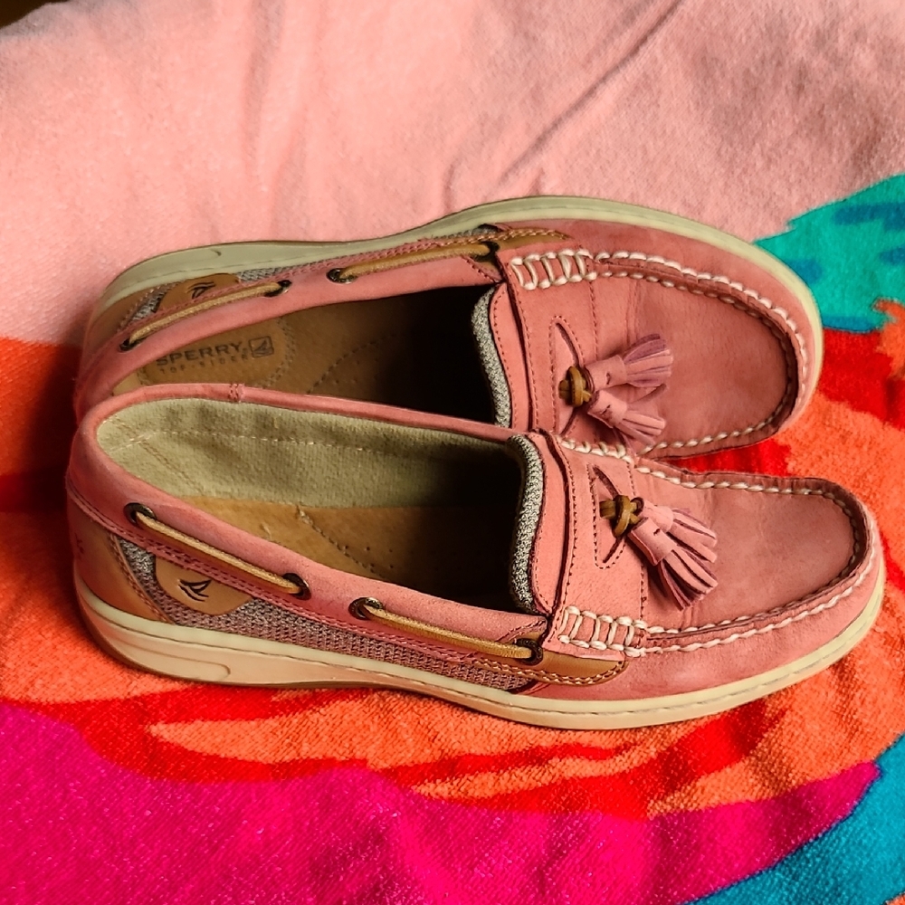 Sperry Pink Leather Boat Shoes with Tassels